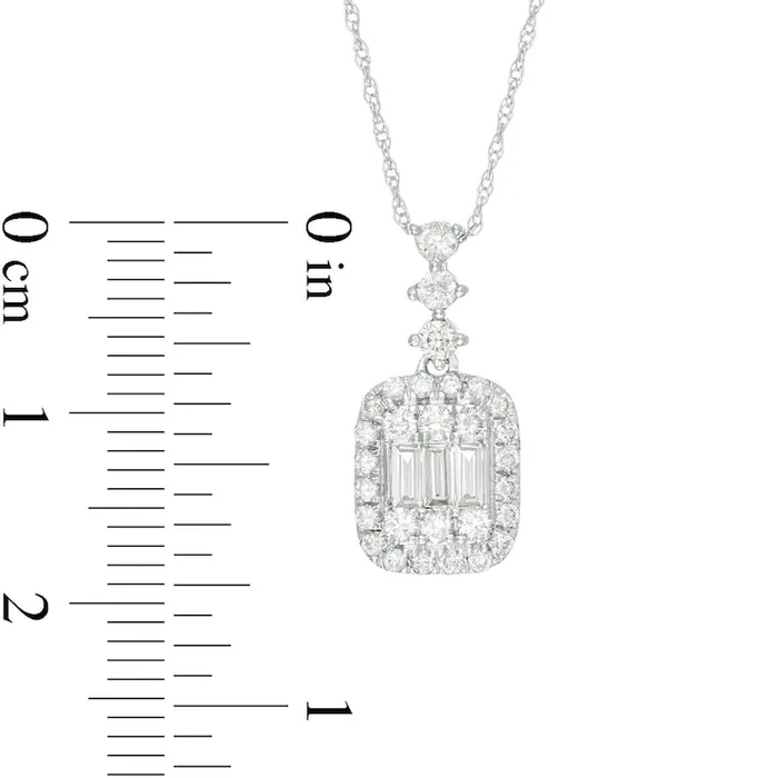Necklaces Goldia 05 CT TW Baguette and Round Natural Diamond Cushion Frame Pendant in 10K White Gold Necklaces Goldia 05 CT TW Baguette and Round Natural Diamond Cushion Frame Pendant in 10K White Gold