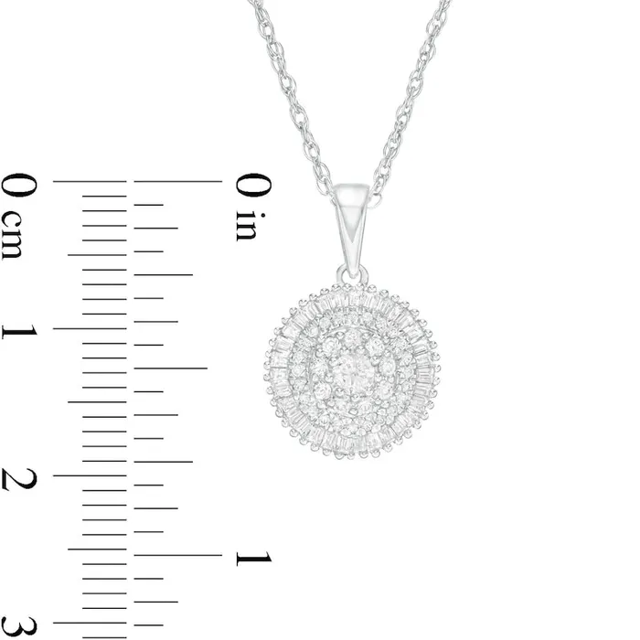 Necklaces Goldia 05 CT TW Baguette and Round Natural Diamond Triple Frame Circle Pendant in 10K White Gold Necklaces Goldia 05 CT TW Baguette and Round Natural Diamond Triple Frame Circle Pendant in 10K White Gold