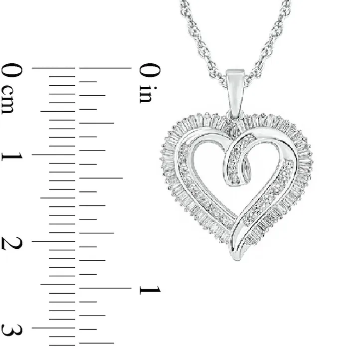 Necklaces Goldia 075 CT TW Baguette and Round Natural Diamond Looped Heart Pendant in 10K White Gold Necklaces Goldia 075 CT TW Baguette and Round Natural Diamond Looped Heart Pendant in 10K White Gold
