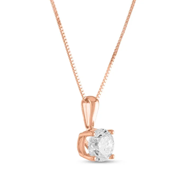 Necklaces Goldia 1 CT Natural Clarity Enhanced Solitaire Pendant in 14K Rose Gold JI3 Necklaces Goldia 1 CT Natural Clarity Enhanced Solitaire Pendant in 14K Rose Gold JI3