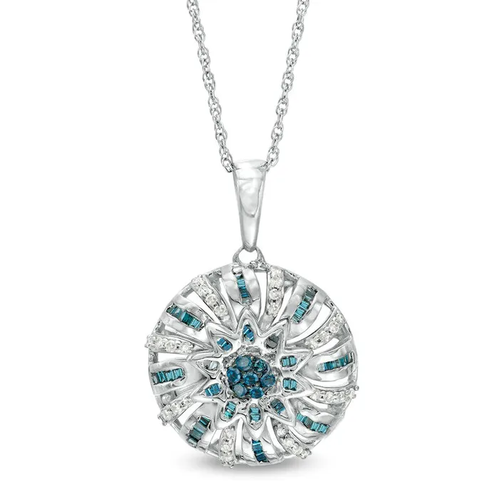 Necklaces Goldia 1 CT TW Enhanced Blue and White Natural Diamond Pinwheel Disc Pendant in Sterling Silver Necklaces Goldia 1 CT TW Enhanced Blue and White Natural Diamond Pinwheel Disc Pendant in Sterling Silver