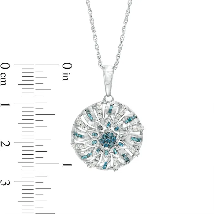 Necklaces Goldia 1 CT TW Enhanced Blue and White Natural Diamond Pinwheel Disc Pendant in Sterling Silver Necklaces Goldia 1 CT TW Enhanced Blue and White Natural Diamond Pinwheel Disc Pendant in Sterling Silver