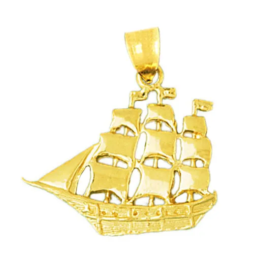 Necklaces Goldia 14K Gold Three Masted 25MM Sailing Ship Pendant