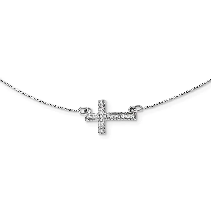 Necklaces Goldia 14k White Gold Diamond Sideways Cross 18in Necklace