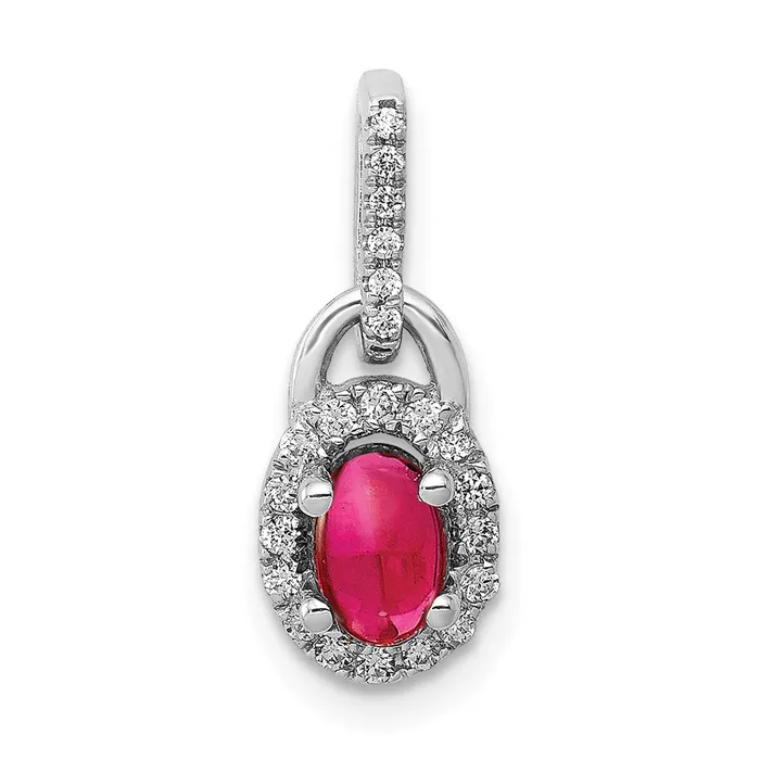 Necklaces Goldia 14k White Gold Real Diamond and Cabochon Ruby Pendant