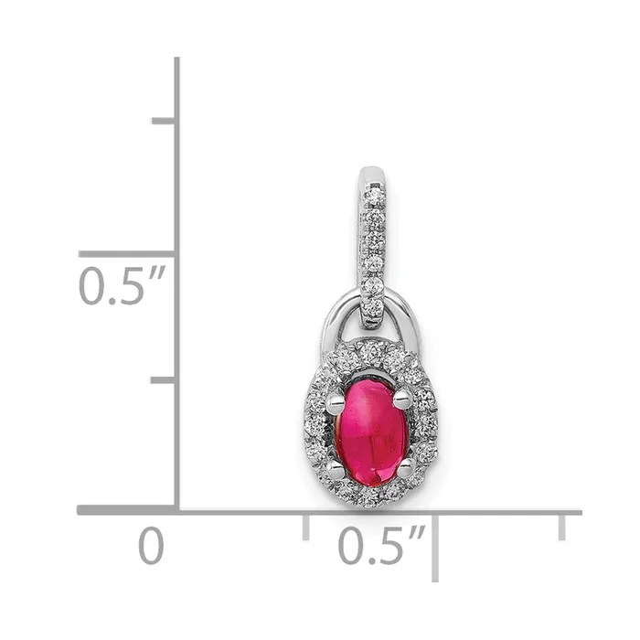 Necklaces Goldia 14k White Gold Real Diamond and Cabochon Ruby Pendant