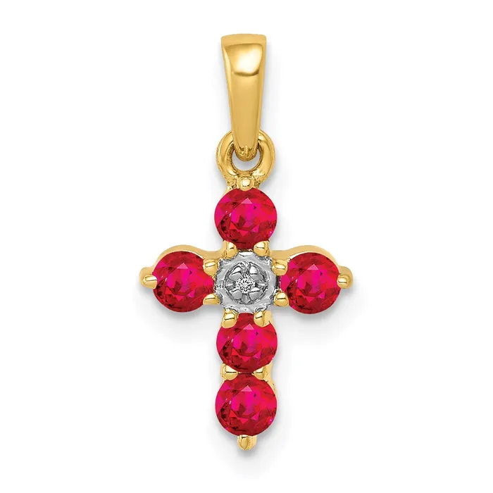 Necklaces Goldia 14K Yellow Gold 30 Ruby and Real Diamond Cross Pendant