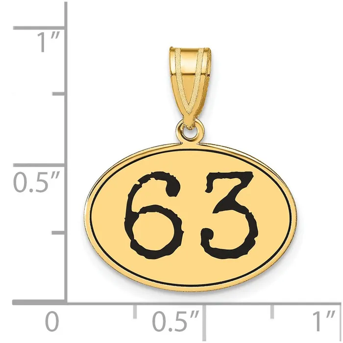Necklaces Goldia 14k Yellow Gold Polished Number 63 Black Enamel Oval Pendant
