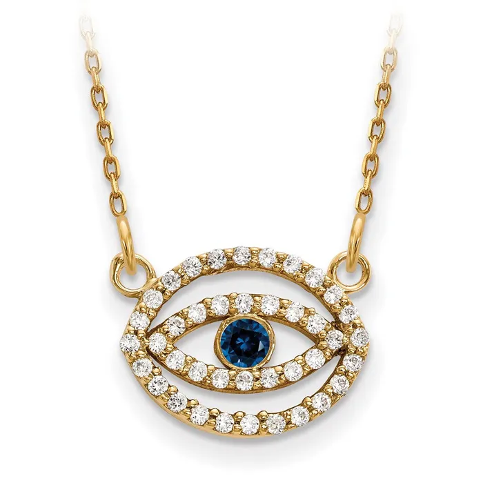 Necklaces Goldia 14K Yellow Gold Small Real Diamond and Sapphire Gold Halo Evil Eye Necklace Necklaces Goldia 14K Yellow Gold Small Real Diamond and Sapphire Gold Halo Evil Eye Necklace