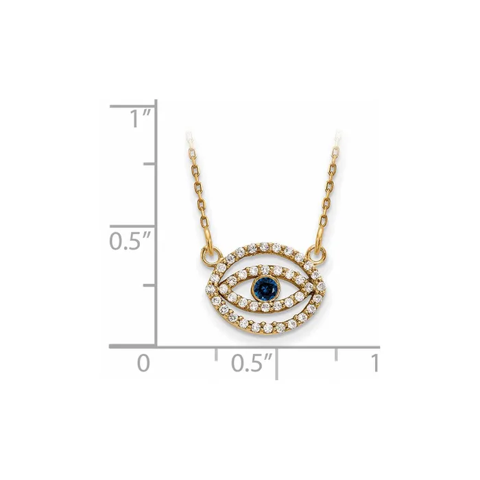 Necklaces Goldia 14K Yellow Gold Small Real Diamond and Sapphire Gold Halo Evil Eye Necklace