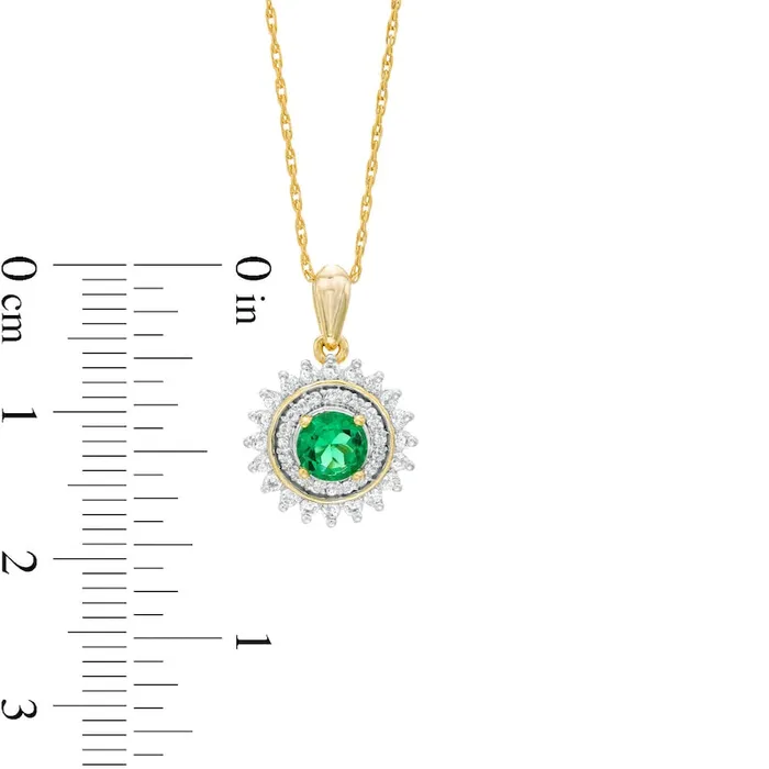 Necklaces Goldia 48mm LabCreated Emerald and White Sapphire Sunburst Double Frame Pendant in Sterling Silver with 14K Gold Plate Necklaces Goldia 48mm LabCreated Emerald and White Sapphire Sunburst Double Frame Pendant in Sterling Silver with 14K Gold Plate