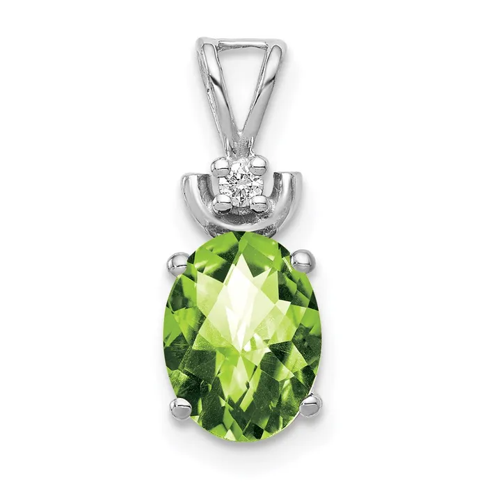 Necklaces Goldiacom 14k White Gold 8x6mm Oval Peridot Checker AA Diamond Pendant Necklaces Goldiacom 14k White Gold 8x6mm Oval Peridot Checker AA Diamond Pendant