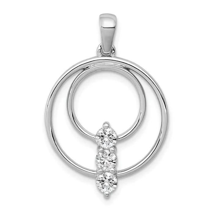 Necklaces Goldiacom 14k White Gold AA Diamond Three Stone Circle Pendant