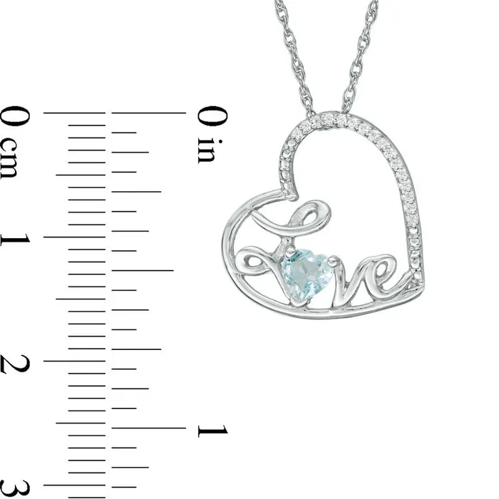 Necklaces Goldia HeartShaped Aquamarine and Natural Diamond Accent Tilted LOVE Pendant in Sterling Silver Necklaces Goldia HeartShaped Aquamarine and Natural Diamond Accent Tilted LOVE Pendant in Sterling Silver