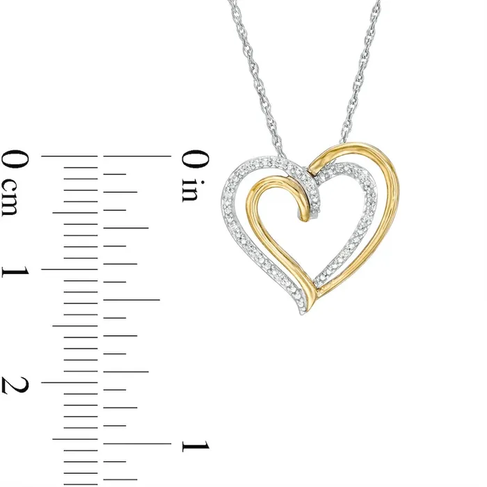 Necklaces Goldia Natural Diamond Accent Double Heart Pendant in Sterling Silver and 10K Yellow Gold Necklaces Goldia Natural Diamond Accent Double Heart Pendant in Sterling Silver and 10K Yellow Gold