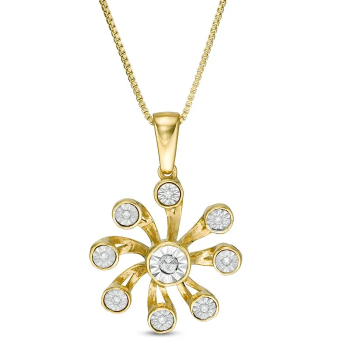 Necklaces Goldia Natural Diamond Accent Open Pinwheel Pendant in Sterling Silver with 14K Gold Plate Necklaces Goldia Natural Diamond Accent Open Pinwheel Pendant in Sterling Silver with 14K Gold Plate