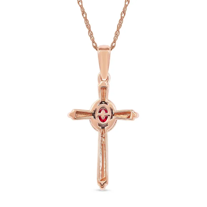 Necklaces Goldia Oval Ruby and 005 CT TW Natural Diamond Frame Layered Cross Pendant in 10K Rose Gold Necklaces Goldia Oval Ruby and 005 CT TW Natural Diamond Frame Layered Cross Pendant in 10K Rose Gold