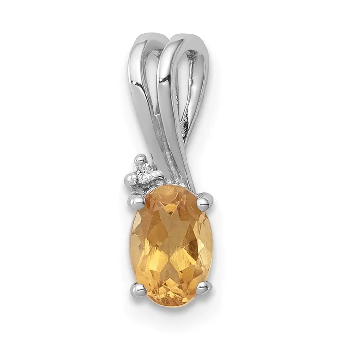 Necklaces Goldia Sterling Silver Rhodium Plated Diamond Citrine Oval Pendant Necklaces Goldia Sterling Silver Rhodium Plated Diamond Citrine Oval Pendant