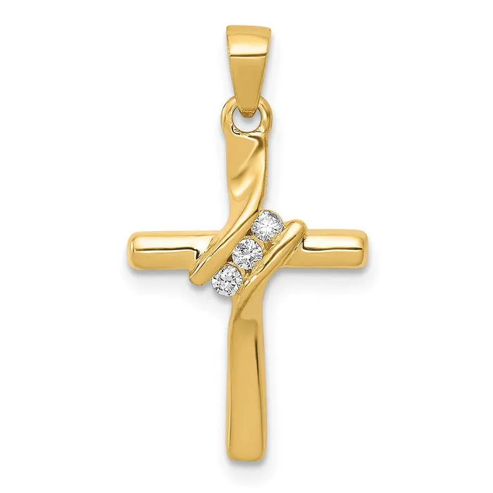 Necklaces Solid 14k Yellow Gold AA Simulated CZ Cross Pendant Goldia