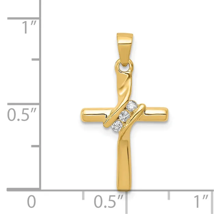 Necklaces Solid 14k Yellow Gold AA Simulated CZ Cross Pendant Goldia