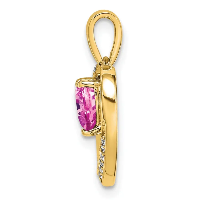 Necklaces Solid 14k Yellow Gold PinK Simulated Sapphire and CZ Heart Pendant Goldia Necklaces Solid 14k Yellow Gold PinK Simulated Sapphire and CZ Heart Pendant Goldia