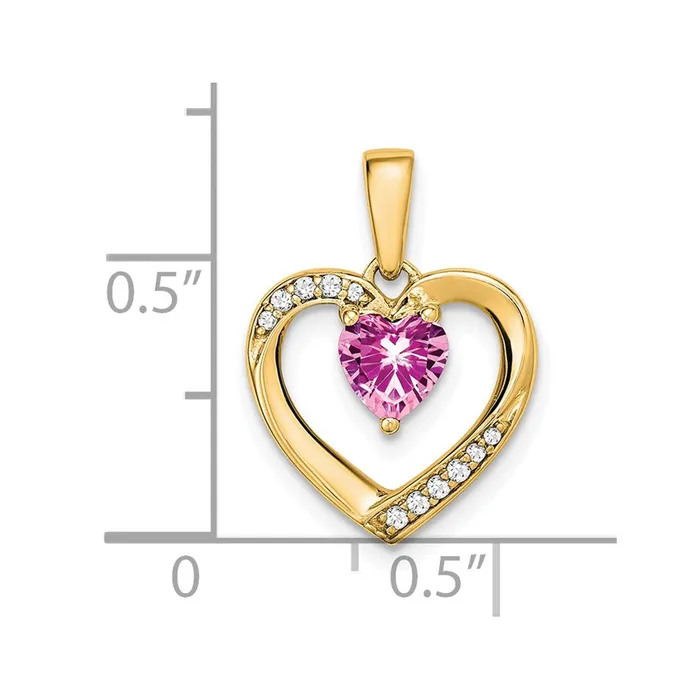 Necklaces Solid 14k Yellow Gold PinK Simulated Sapphire and CZ Heart Pendant Goldia Necklaces Solid 14k Yellow Gold PinK Simulated Sapphire and CZ Heart Pendant Goldia