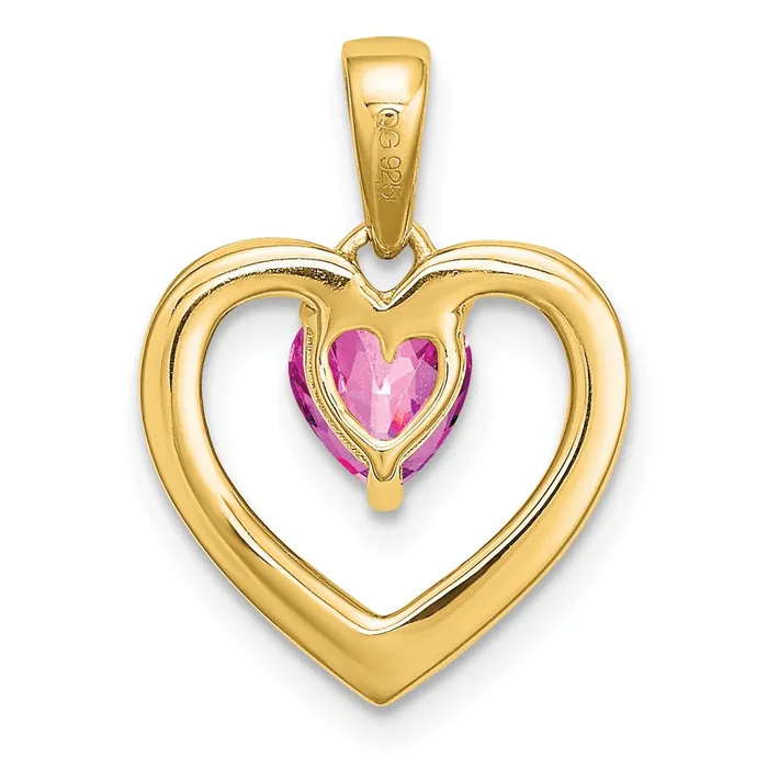 Necklaces Solid 14k Yellow Gold PinK Simulated Sapphire and CZ Heart Pendant Goldia Necklaces Solid 14k Yellow Gold PinK Simulated Sapphire and CZ Heart Pendant Goldia
