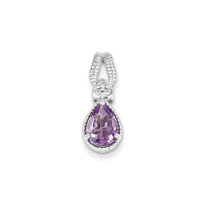 Necklaces Sterling Silver Pink Quartz and Diamond Pendant Goldia