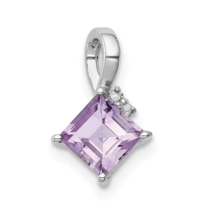 Necklaces Sterling Silver Rhodium Plated Diamond u0026 Amethyst Square Pendant Goldia Necklaces Sterling Silver Rhodium Plated Diamond u0026 Amethyst Square Pendant Goldia