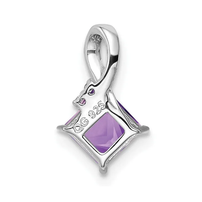Necklaces Sterling Silver Rhodium Plated Diamond u0026 Amethyst Square Pendant Goldia