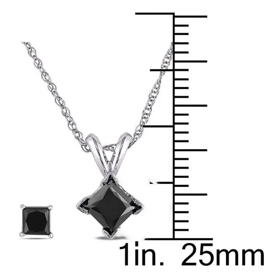 Original AMOUR 1 12 CT TW Black Princess Cut Diamond Solitaire Pendant with Chain and Earrings Set In 10K White Gold JMS always Earrings Original AMOUR 1 12 CT TW Black Princess Cut Diamond Solitaire Pendant with Chain and Earrings Set In 10K White Gold JMS always Earrings