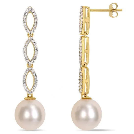 Original AMOUR 10 105 Mm South Sea Cultured Pearl and 12 CT TW Diamond Infinity Dangle Post Earrings In 14K Yellow Gold JMS always Earrings Original AMOUR 10 105 Mm South Sea Cultured Pearl and 12 CT TW Diamond Infinity Dangle Post Earrings In 14K Yellow Gold JMS always Earrings