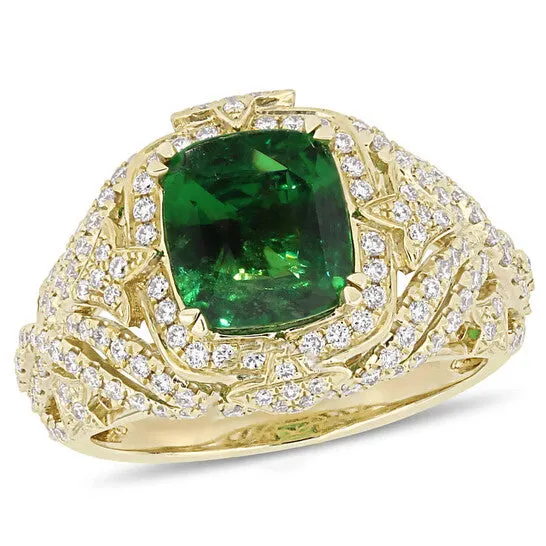 Original Amour 3 18 CT TGW Tsavorite and 34 CT TW Diamond Cluster Ring in 14k Yellow Gold JMS always Rings Original Amour 3 18 CT TGW Tsavorite and 34 CT TW Diamond Cluster Ring in 14k Yellow Gold JMS always Rings