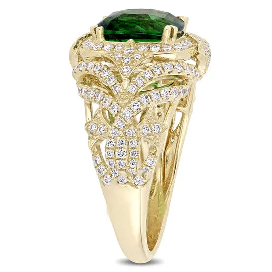 Original Amour 3 18 CT TGW Tsavorite and 34 CT TW Diamond Cluster Ring in 14k Yellow Gold JMS always Rings Original Amour 3 18 CT TGW Tsavorite and 34 CT TW Diamond Cluster Ring in 14k Yellow Gold JMS always Rings