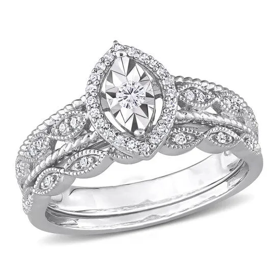 Original Amour Sterling Silver 15 CT TW Diamond Oval Halo Bridal Ring Set JMS always Rings Original Amour Sterling Silver 15 CT TW Diamond Oval Halo Bridal Ring Set JMS always Rings