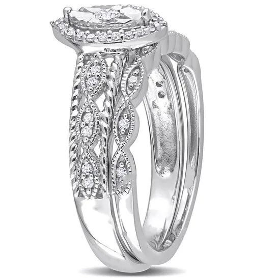 Original Amour Sterling Silver 15 CT TW Diamond Oval Halo Bridal Ring Set JMS always Rings Original Amour Sterling Silver 15 CT TW Diamond Oval Halo Bridal Ring Set JMS always Rings