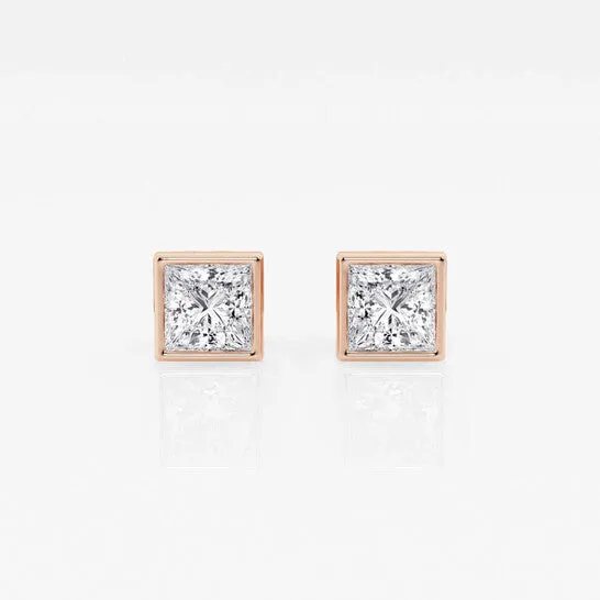 Original Brilliant Diamond 14KT Rose Gold 1 cttw PrincessCut Lab Grown Diamond Bezel Set Solitaire Stud Earrings for Women GVSSI JMS always Earrings Original Brilliant Diamond 14KT Rose Gold 1 cttw PrincessCut Lab Grown Diamond Bezel Set Solitaire Stud Earrings for Women GVSSI JMS always Earrings