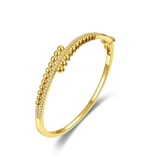 Original Megan Walford Sterling SIlver 14k Yellow Gold Plated with Cubic Zirconia Pave Milgrain BallBead Bypass Bangle Bracelet JMS always Bracelets Original Megan Walford Sterling SIlver 14k Yellow Gold Plated with Cubic Zirconia Pave Milgrain BallBead Bypass Bangle Bracelet JMS always Bracelets