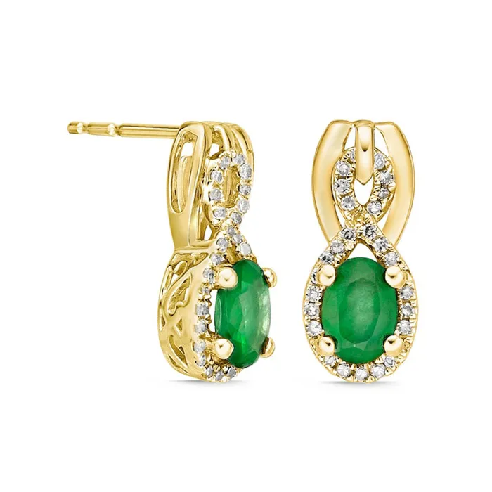 Oval Emerald and 02 CT TW Diamond Infinity Drop Earrings in 10K Gold Goldia Earrings Oval Emerald and 02 CT TW Diamond Infinity Drop Earrings in 10K Gold Goldia Earrings