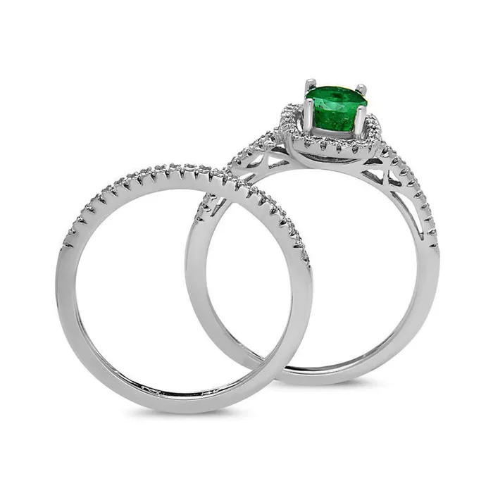 Oval Emerald and 033 CT TW Natural Diamond Frame Bridal Engagement Ring Set in Solid 14K White Gold Goldia Rings Oval Emerald and 033 CT TW Natural Diamond Frame Bridal Engagement Ring Set in Solid 14K White Gold Goldia Rings