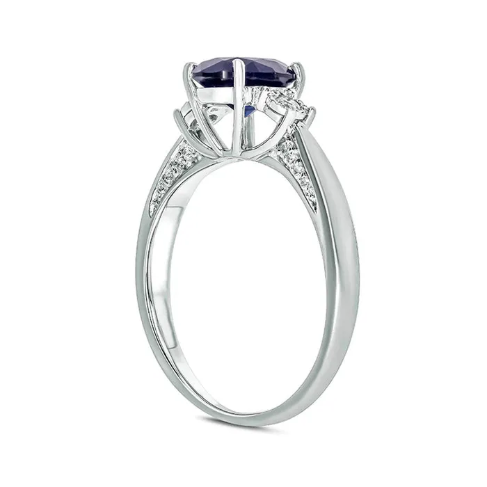 Oval LabCreated Blue and White Sapphire with 007 CT TW Diamond Three Stone Ring in Sterling Silver Goldia Rings Oval LabCreated Blue and White Sapphire with 007 CT TW Diamond Three Stone Ring in Sterling Silver Goldia Rings