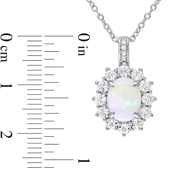 Oval Opal White Topaz and Natural Diamond Accent Starburst Frame Drop Pendant in Sterling Silver Goldia Necklaces Oval Opal White Topaz and Natural Diamond Accent Starburst Frame Drop Pendant in Sterling Silver Goldia Necklaces