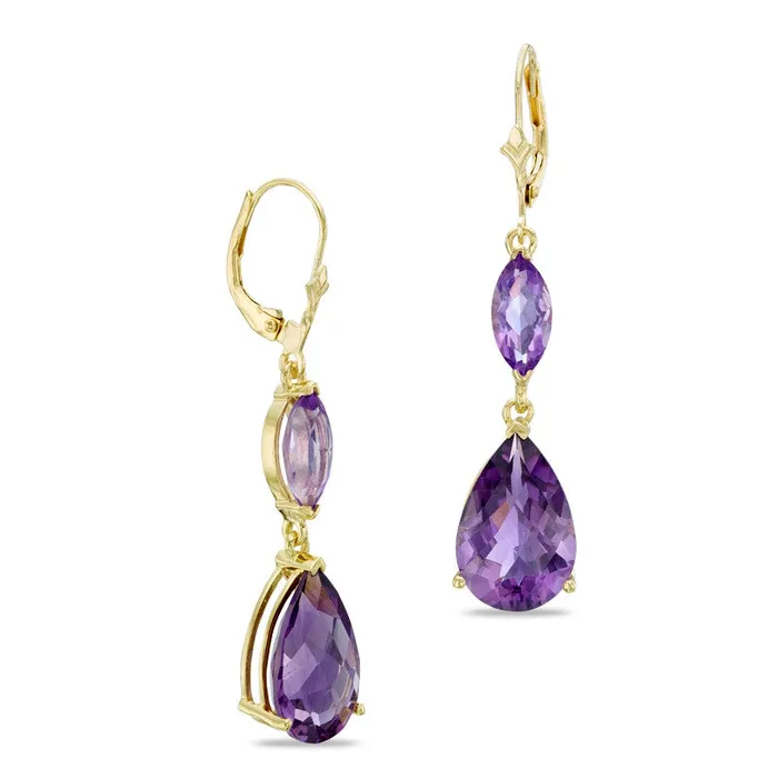 PearShaped and MarquiseCut Amethyst Drop Earrings in 10K Gold Goldia Earrings PearShaped and MarquiseCut Amethyst Drop Earrings in 10K Gold Goldia Earrings