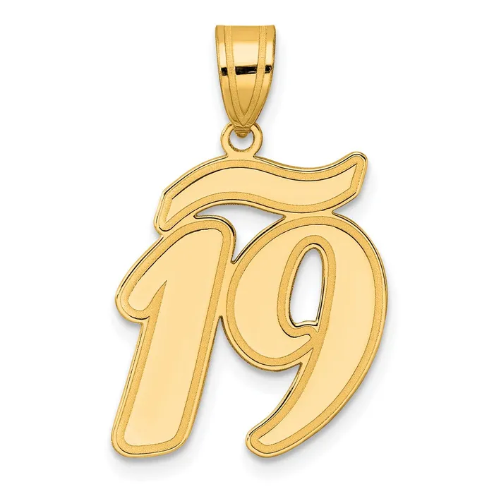 PreStyled Sets Goldia 14k Yellow Gold Brushed Border Script Number 19 Pendant PreStyled Sets Goldia 14k Yellow Gold Brushed Border Script Number 19 Pendant