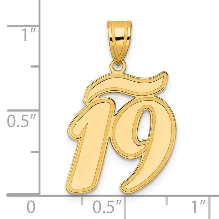 PreStyled Sets Goldia 14k Yellow Gold Brushed Border Script Number 19 Pendant