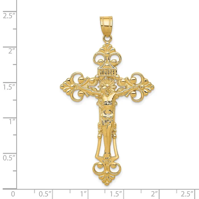 PreStyled Sets Goldia 14k Yellow Gold INRI Fleur De Lis Crucifix Pendant