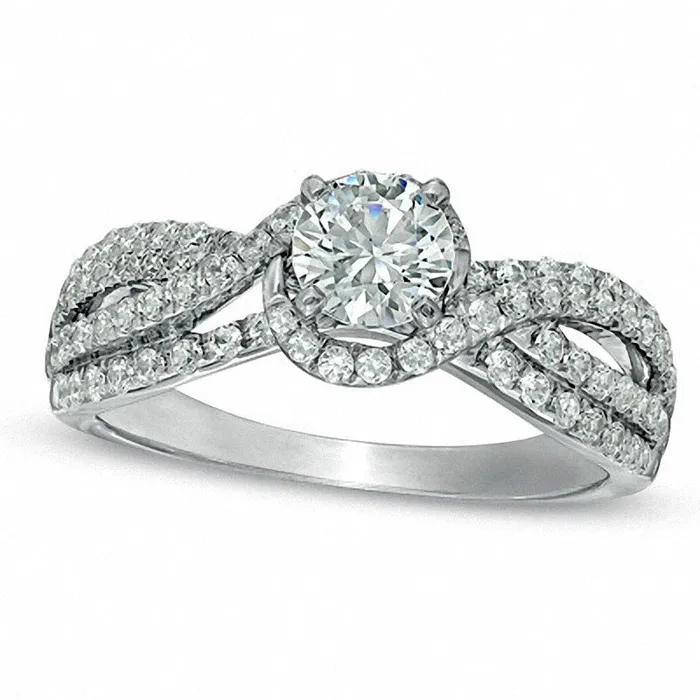 Previously Owned 10 CT TW Natural Diamond Swirl Engagement Ring in Solid 14K White Gold Goldia Rings Previously Owned 10 CT TW Natural Diamond Swirl Engagement Ring in Solid 14K White Gold Goldia Rings