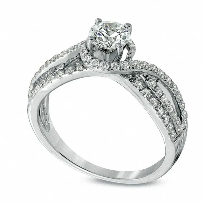 Previously Owned 10 CT TW Natural Diamond Swirl Engagement Ring in Solid 14K White Gold Goldia Rings Previously Owned 10 CT TW Natural Diamond Swirl Engagement Ring in Solid 14K White Gold Goldia Rings
