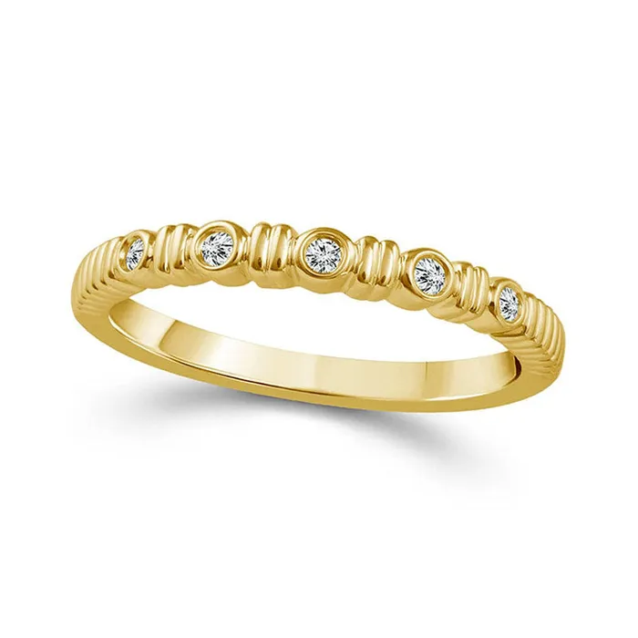 Rings 005 CT TW Natural Diamond Five Stone Grooved Stackable Band in Solid 10K Yellow Gold Goldia Rings 005 CT TW Natural Diamond Five Stone Grooved Stackable Band in Solid 10K Yellow Gold Goldia