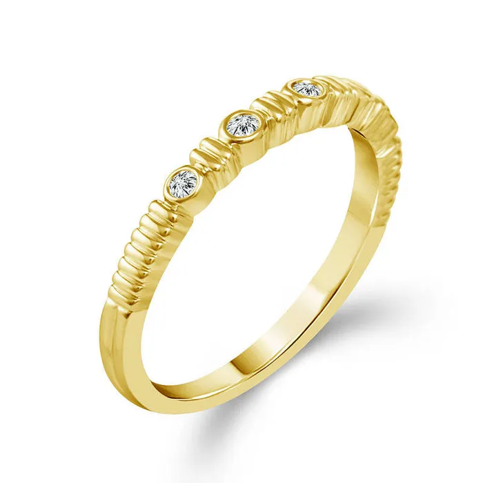 Rings 005 CT TW Natural Diamond Five Stone Grooved Stackable Band in Solid 10K Yellow Gold Goldia Rings 005 CT TW Natural Diamond Five Stone Grooved Stackable Band in Solid 10K Yellow Gold Goldia